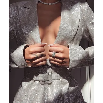 2020 karšto net raudona europos sidabro china kostiumas seksualus v-kaklo, mažos krūtinės diržo plonas kostiumas striukė moterims