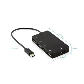 CHUYI 4 in 1 USB Tipo C HUB-4 Ports USB 2.0 Hub Splitter Adapteris + OTG Micro USB Įkrovimo lizdas Skirtas Sąsiuvinis Tabletę, Smartfon