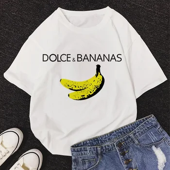 2021 Vasaros Negabaritinių moteriški marškinėliai DOLCE & BANANŲ Harajuku Marškinėliai Moterims Femme Drabužius Atsitiktinis Mados Viršūnes Moterų marškinėliai