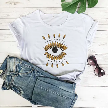 Saulėgrąžų beprotybė akių grynos medvilnės atsitiktinis moterų mados grafinis marškinėliai jaunų estetinės tumblr camiseta tees mergina dovana citata viršūnės