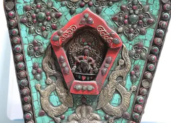 Tibeto Vario rankų darbas apdaila Turkio, Koralų Mahakala Budos Statula Tangka