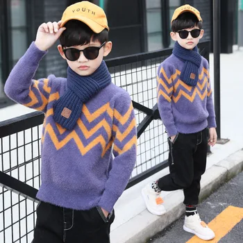 Vaikų berniukų megztiniai 2019 naujų vaikų didelis berniukas megztinis drabužiai 8 10 12 14 aksomo berniukai žiemos megztinis berniukui drabužių traukti garcon