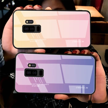 Spalvinga gradientas Grūdintas Stiklas Case For Samsung Galaxy S8 S9 S10 Plius case For Galaxy Note 8 9 A6 A7 A8 A9 J8 J6 J4 2018 dangtis