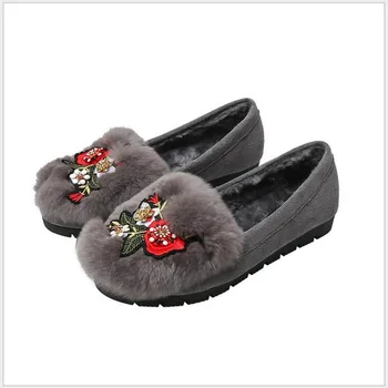 Kailio Sniego Batai Rudenį nekilnojamojo triušio kailio ponios butas aukštakulniai platformos pliušinis mokasīni, komfortą slip-on espadrilles šiltas žiemos batai wom