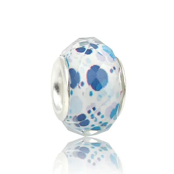 8Seasons Dervos Europos Stiliaus Didelė Anga Žavesio Karoliukai, Apvalūs Sidabro Spalvos Dot White & Blue Briaunotas Apie tai, kaip 14mm( 4/8