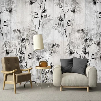 Beibehang užsakymą Modernus minimalistinio šiaurės juoda balta lapų medinių retro tapetai kambarį fone freskomis sienos popieriaus