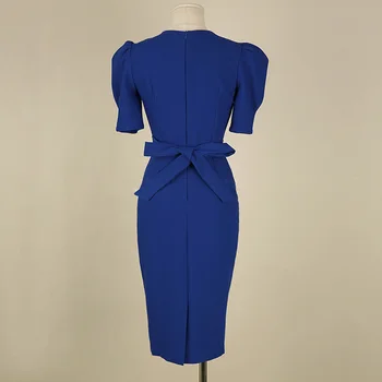 Aukštos Juosmens Pieštuku Suknelė 2021 M. Pavasarį Mėlyna Office Lady Suknelė, Mados Paprastos Sluoksniuotos Rankovėmis Temperamentas Elegantiškas Šalis Suknelė Moterims