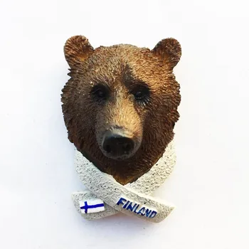 Suomijos Turistų Suvenyrų Šaldytuvas Magnetas 3D Dervos Rankų darbo Rudasis Lokys Galvos Šaldytuvas Magnetiniai Lipdukai Namų Puošybai