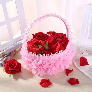Nėrinių Gėlių Romantiškas Šilko Audinio Rožių Krepšelis Vestuvių Ceremonijos Šalies Rožių Gėlių Krepšelis Bridesmaid, Laistymo Krepšelį Puotą