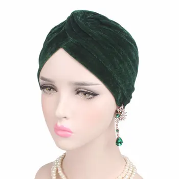 2019 Naujas Mados Stilius Neon Atsitiktinis Dvigubai Ruožas Aksomo Turbaną Headwrap Turbaną Skrybėlę Moterų Aukso Aksomo Hijab Galvos Apdangalai Musulmonų Skrybėlės
