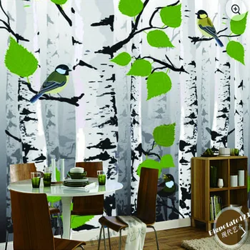 Šiuolaikinės dekoratyvinės tapetų, beržo medžio, gamtos kraštovaizdžio, piešiniai vaikų kambaryje, gyvenamasis kambarys sofos foną roll