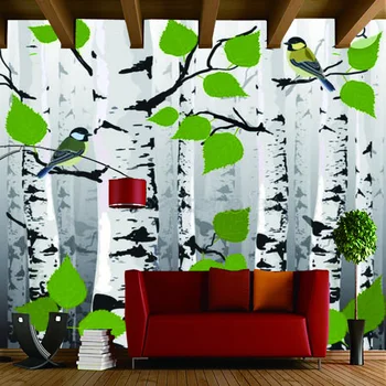 Šiuolaikinės dekoratyvinės tapetų, beržo medžio, gamtos kraštovaizdžio, piešiniai vaikų kambaryje, gyvenamasis kambarys sofos foną roll