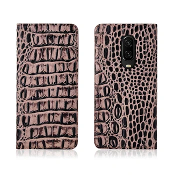 Krokodilas modelio natūralios odos magnetinio atveju kortelės lizdas OnePlus 6T flip case for OnePlus 6 telefono maišelį funda dangtelį, apversti rubisafe