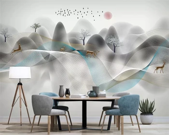 Beibehang Naujos sienos dokumentų namų dekoro Kinų stiliaus ranka-dažytos kraštovaizdį abstrakčių linijų briedžių skraidančiu paukščiu TV foną