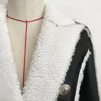 2019 nauji aukštos kokybės sintetinės odos dvieiliai plonas kostiumas odos striukė ilgomis rankovėmis mados Moterų Švarkas Tiktų Kailis