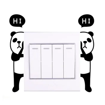 Juokinga Panda išjungimo jungiklis Lipdukai Hello Panda miega miegamajame, namų apdaila ar vaikas dovana