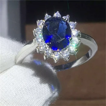Princesė Iškirpti 3.2 ct Sukurta Mėlynas Safyras Žiedas Originalus 925 Sidabro Pakabukai Dalyvavimas Papuošalai, Žiedai Moterims