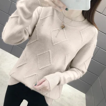 2019 m. pavasarį, rudenį naujų korėjos versija prarasti rinkiniai vientisos spalvos deimantų bazės universalus marškinėliai apvalios kaklo džemperis moterims megztinis