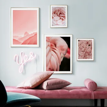 Pink Gėlių Flamingo Šiaurės Plakatai Ir Spausdinimo Sienos Meno Tapybos Drobės Sienos Nuotraukas Kambarį Skandinavijos Namų Dekoro
