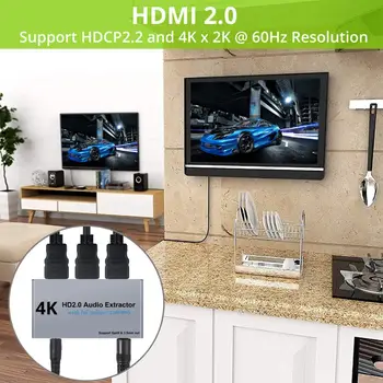 PROZOR 4K 3D HDMI 2.0 VPK Audio Extractor su 2 HDMI Splitter HDMI Optinis SPDIF Toslink Skaitmeninio į Analoginį Stereo 3.5 mm
