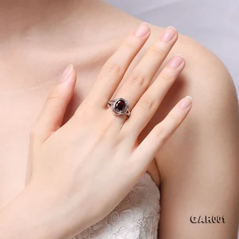 JYX Gražus Granatas 925 Sidabro Žiedas Ovalo formos Briaunuotas Reguliuojamas Žiedo Elegantiškas Papuošalai Moterims Kasdien Atostogų Dovanų