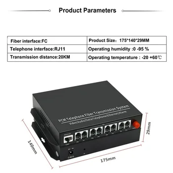 1 Pora 8 Kanalo -PCM Balso Tel Per Optinio Pluošto Multiplexer Extender su 100M Ethernet ,Parama, Skambintojo ID, ir Fakso Funkcija