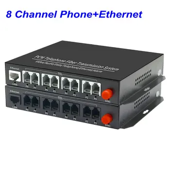1 Pora 8 Kanalo -PCM Balso Tel Per Optinio Pluošto Multiplexer Extender su 100M Ethernet ,Parama, Skambintojo ID, ir Fakso Funkcija