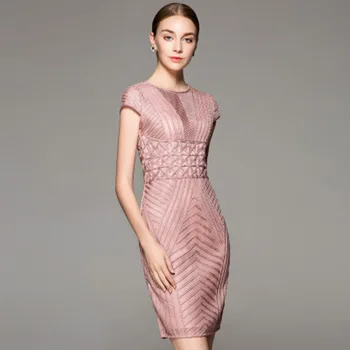 Siuvinėjimo Rudens dress 2018 naujas Aukščiausios kokybės vasarą moterims, elegantiškas, seksualus Šalis Suknelė plius dydis 3xl O-Kaklo darbo suknelės