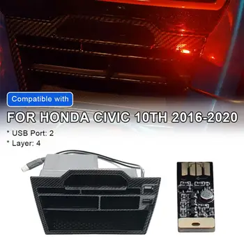 Konsolės Laikymo Dėžutė Monetų Padėklai Korteles Organizatorius su Dual USB Lizdo Laidas Honda Civic 2016-2020 Automobilių Aksesuarų, Interjero