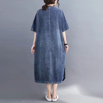 Nauja Vasaros Stiliaus Moterų Suknelės, Plius Dydis Krūtinės 132cm Atsitiktinis Palaidų Mygtuką Kišenės Slim Džinsai Suknelė Moterims Džinsinio vientisas