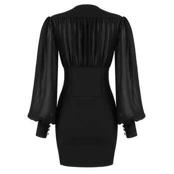 2020 Naujų seksualių Moterų black v-kaklo, ilgomis rankovėmis suknelę Įžymybė Šalies Bodycon Tvarstis Suknelės Aukštos Kokybės