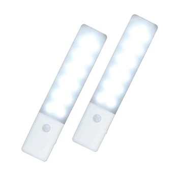 LED Judesio Jutiklis Kabinetas Šviesos Cool White, USB Įkraunamas Belaidis Nešiojamas Saugiai Spinta Naktį Šviesos su Magnetu,2Pack