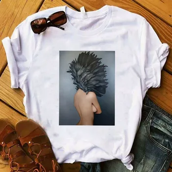 Moterų Lady Marškinėliai Meno Tapybos Šiuolaikinio Išspausdintas Ponios Marškinėlius trumpomis Rankovėmis Tee Marškinėliai Moterims, Moterų Topai Rūbų, Grafinis T-shirt