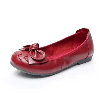 Pavasarį ir rudenį naujų odos motina batų mados laukinių seklių burną patogūs darbo batai moterims, minkštas dugnas plokščias dugnas batai