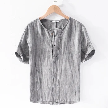 Naujas prekės ženklas Italija gryno lino marškiniai vyrų vasaros mados marškinėliai vyrams atsitiktinis paprasta shirt mens patogus plisuotos retro marškinėliai