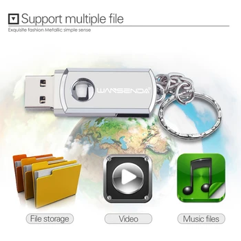 Wansenda Nerūdijančio Plieno, USB 3.0 Flash Drive Key Chain Didelės Spartos Pen Ratai 256 GB 128GB 64GB 32GB 16GB 8GB USB Stick Pendrives
