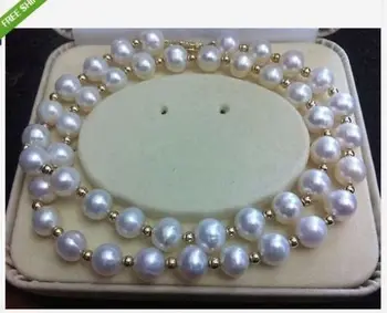 Puikus Blizgesį Kilniausių 9-10mm baltas pietų jūros perlų vėrinį 20