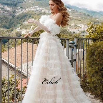 2019 Eslieb naujausias mados didmeninė minkšto tiulio audinio pyrago sluoksnio pasakų vestuvių suknelės pagal užsakymą pagaminti vestuvių suknelė HA057