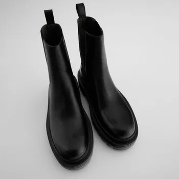 JOUIR TALONS Aukštos Kokybės Karšto Pardavimo Moterų Bateliai Chelsea Ankel Boots Platforma, Suapvalinti Tne Aikštėje Stori Kulnai Kieti Black Didelis Dydis 40