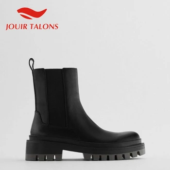 JOUIR TALONS Aukštos Kokybės Karšto Pardavimo Moterų Bateliai Chelsea Ankel Boots Platforma, Suapvalinti Tne Aikštėje Stori Kulnai Kieti Black Didelis Dydis 40