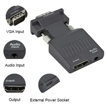 Nešiojamų VGA Male HDMI Moteris, Nešiojamojo kompiuterio, TV Projektorius Patvarus, VGA, HDMI Audio Adapteris Keitiklis Kabeliai 1080P Išėjimas