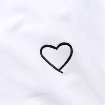 Naujas Paprasta T-shirt Moterims, Baltos, Juodos spalvos Širdies formos marškinėliai Moterims iki 2018 m. Vasaros harajuku Viršūnes Moterų Tees Marškiniai Plius Dydis 3XL W1