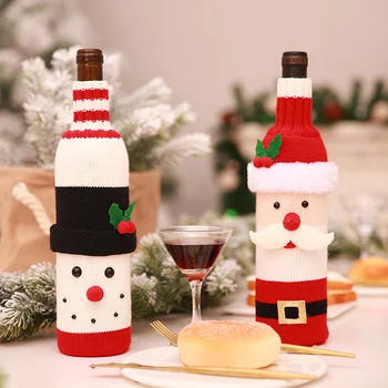 2 Vnt Kalėdų Vyno Butelio Dangtelį Megzti Megztinis Apima Nustatyti Kalėdų Dekoracijos