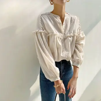 2020 Naujas Saldus Prarasti Tvirtą Susiėmę Office Stilingas Marškinėliai Švelni Balta Palaidinė Ilgomis Rankovėmis Marškinėliai Moterims Palaidinės Korėjos Tops11269