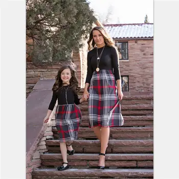Emmababy Laisvalaikio Motina Dukra Pledas Šeimos Atitikimo Komplektus Suknelių Mados Mama ir Mergaitė Dryžuotas Šeimos Drabužiai Suknelė