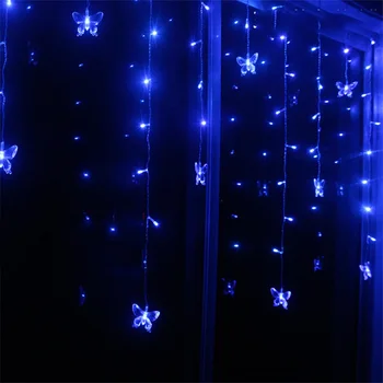 Atostogų LED Dekoracija 220V 3.5 M 120Leds 20pcs Drugelis LED Užuolaidų String Pasakų Užuolaidų Girliandas Už Kalėdos Vestuves