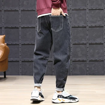 Mados Streetwear Vyrų Džinsai Spliced Dizaineris Palaidi Tinka Haremo Kelnės Hombre Pločio Kojų Kelnės Korėjos Stiliaus Hip-Hop Džinsai Vyrams