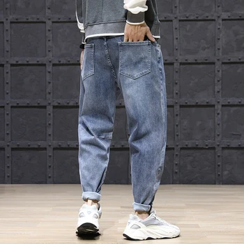 Mados Streetwear Vyrų Džinsai Spliced Dizaineris Palaidi Tinka Haremo Kelnės Hombre Pločio Kojų Kelnės Korėjos Stiliaus Hip-Hop Džinsai Vyrams