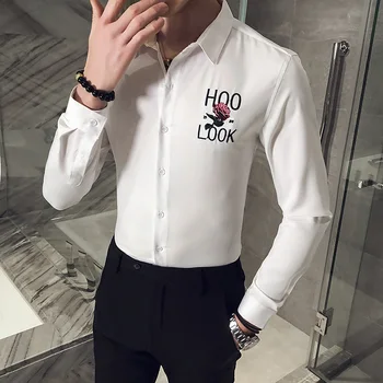 Britų Stiliaus Pavasarį Naujas Vyrų Atsitiktinis Marškinėliai Ilgomis Rankovėmis Paprasta Visų Rungtynių Slim Fit Verslo Oficialią Dėvėti Office Palaidinė Juoda/Balta