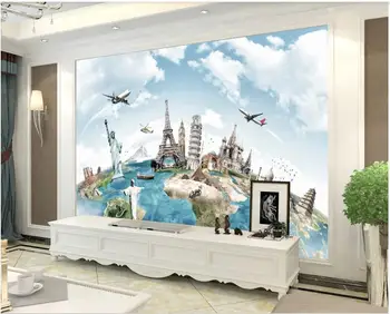 Custom foto tapetai, sienų ir 3 d freskomis Pasaulio architektūros kelionės animacinių filmų freskos fone sienos fone tapyba